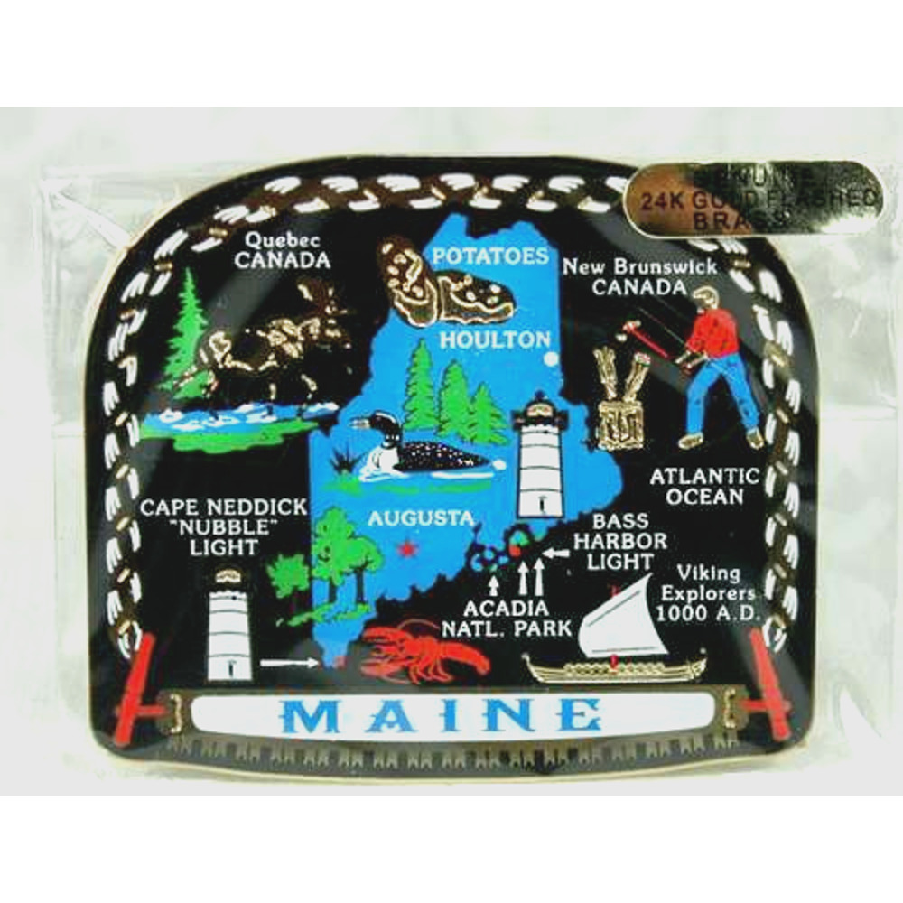 Maine State Magnet Color Brass Landmarks Travel Souvenir